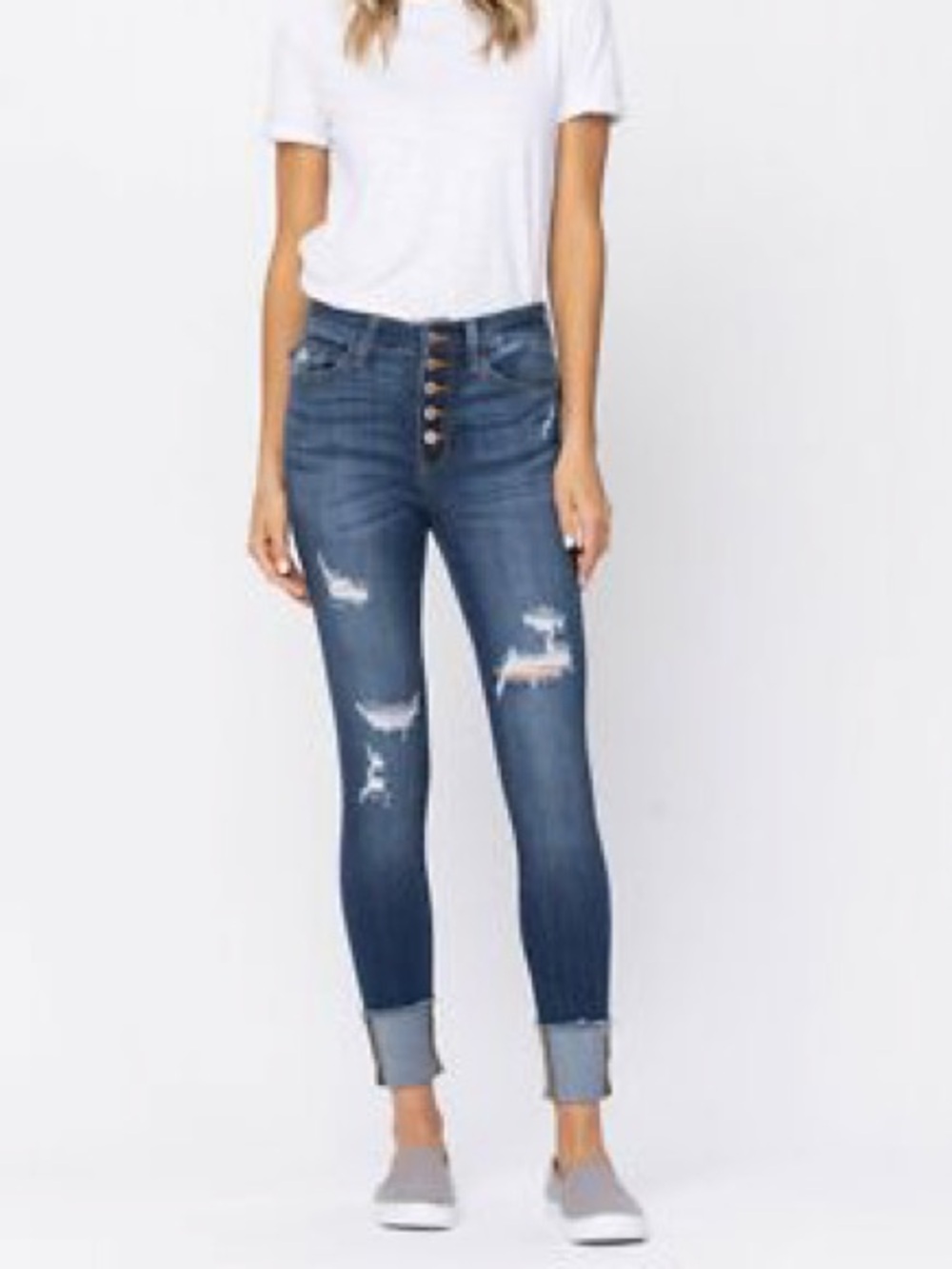 Judy Blue Distressed Button Fly Skinny Jeans Size 11/30